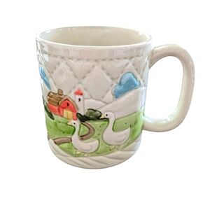 Otagiri Porcelain 3D Embossed Hand Painted‎ Ducks Farm Mug 1982